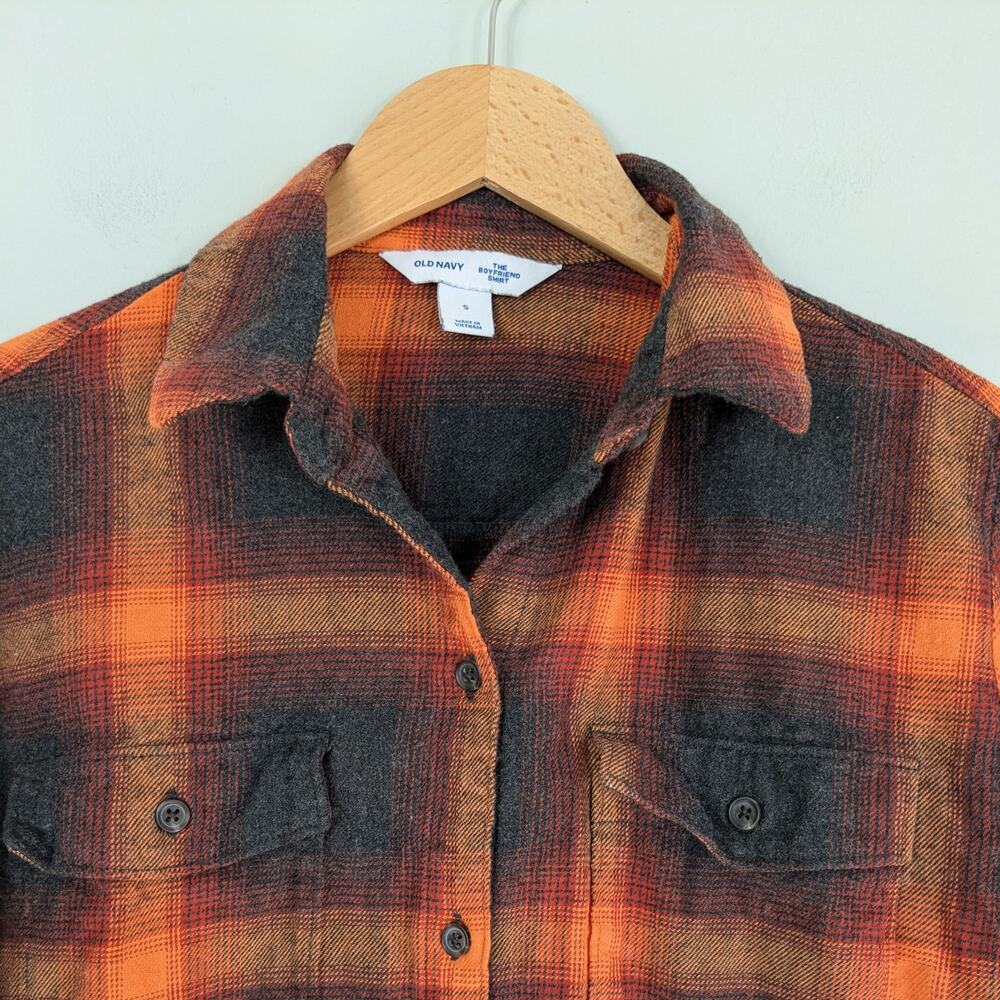 Old Navy Plaid Button Shirt S Orange Flannel Taylor Swift Evermore Boyfriend